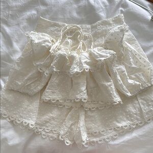 White Lace Trim Blouse and Skirt Set